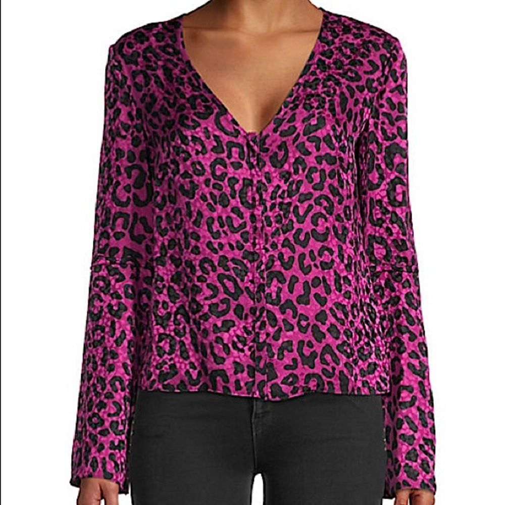 MILLY ITALIAN SILK LEOPARD PRINT MAGENTA BLOUSE NEW WITH TAGS ✨ - Picture 2 of 8